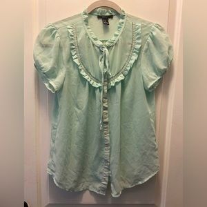 Forever 21 Shear Mint Green Babydoll Blouse Top